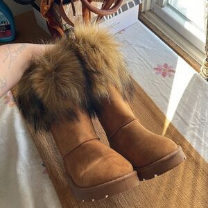 Tan faux fur boots